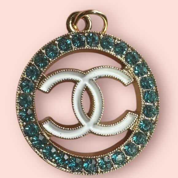Chanel CC rhinestone Blue Jewelry Charm Zipper Pull Pendant Logo Designer y2k - Picture 1 of 2